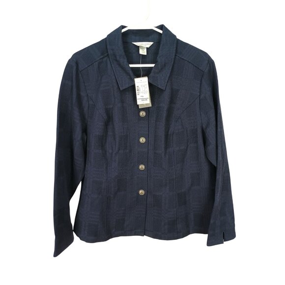 Christopher & Banks Womens Petite P/XL Navy Textured Button-Up Jacket - Picture 1 of 8